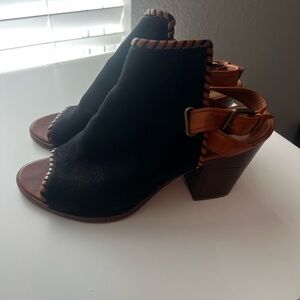 Frye Suede Black and Brown Women's Heeled Sandals